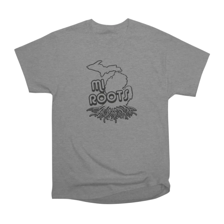 MI Roots (Michigan) shown on a T-shirt