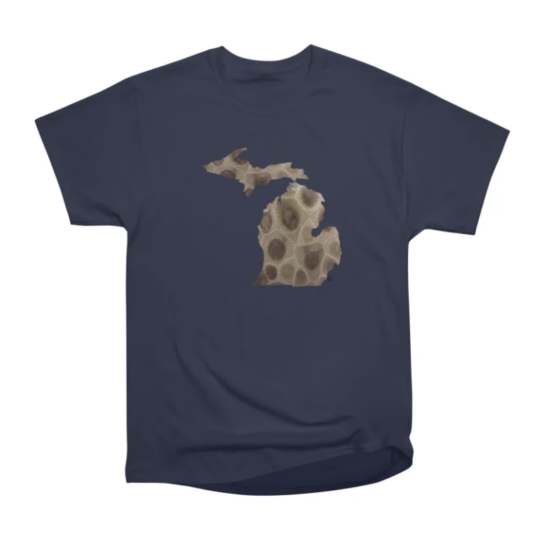Petoskey Stone Michigan shown on a T-shirt