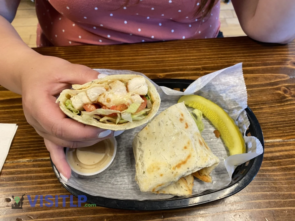 Wrap and potato chips at Pegtown Station