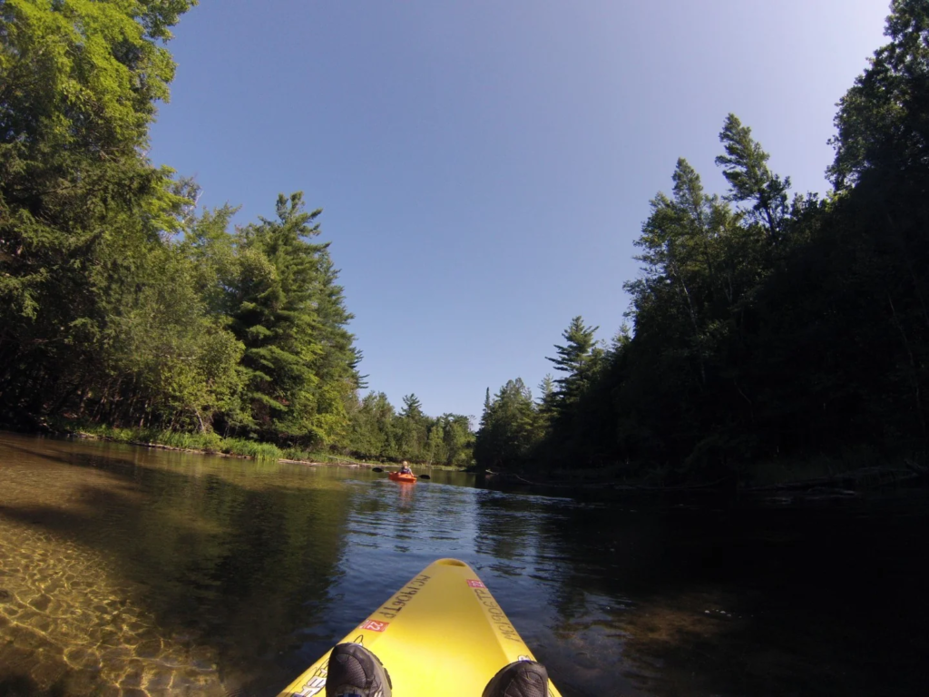 Kayak view along the Crystal River near Glen Arbor