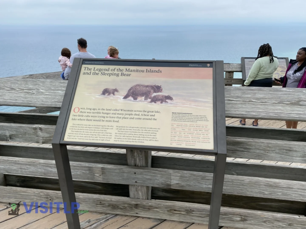 Legend of Sleeping Bear interpretive sign near Empire Bluff